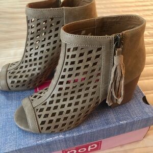 Women's Taupe Peep-Toe Ankle Boots